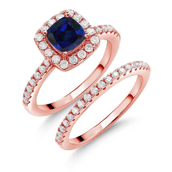 Blue Created Sapphire - September_9_Ring in 925 Rose Gold Plated Silver