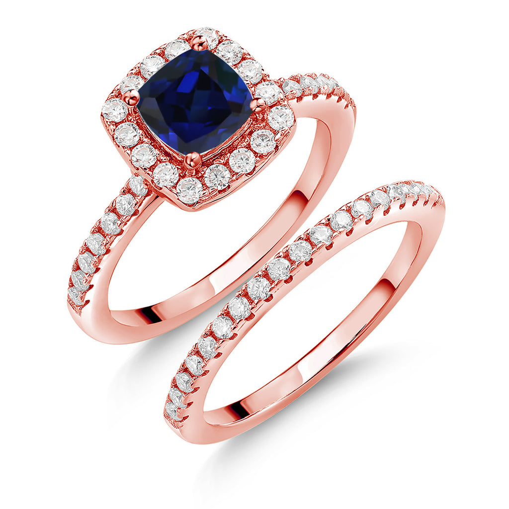 Blue Created Sapphire - September_8_Ring in 925 Rose Gold Plated Silver