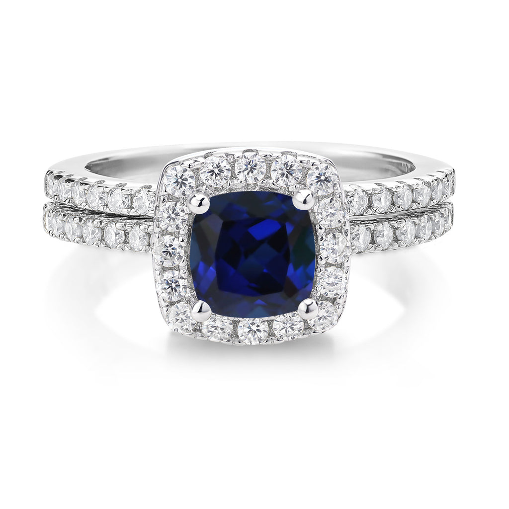 Blue Created Sapphire_5_Ring in 925 Sterling Silver