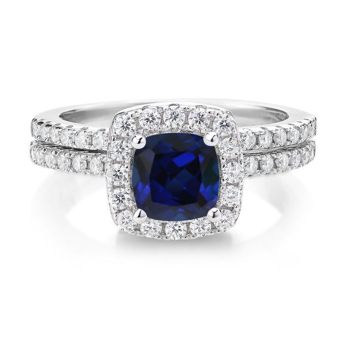 Blue Created Sapphire_5_Ring in 925 Sterling Silver
