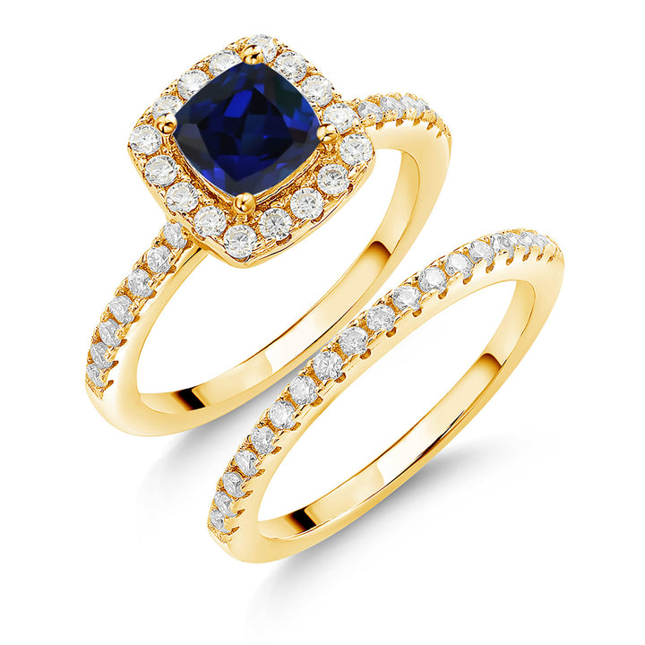 Blue Created Sapphire - September_5_Ring in 925 Yellow Gold Plated Silver