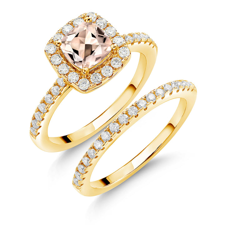 Morganite - October_5_Ring in 925 Yellow Gold Plated Silver