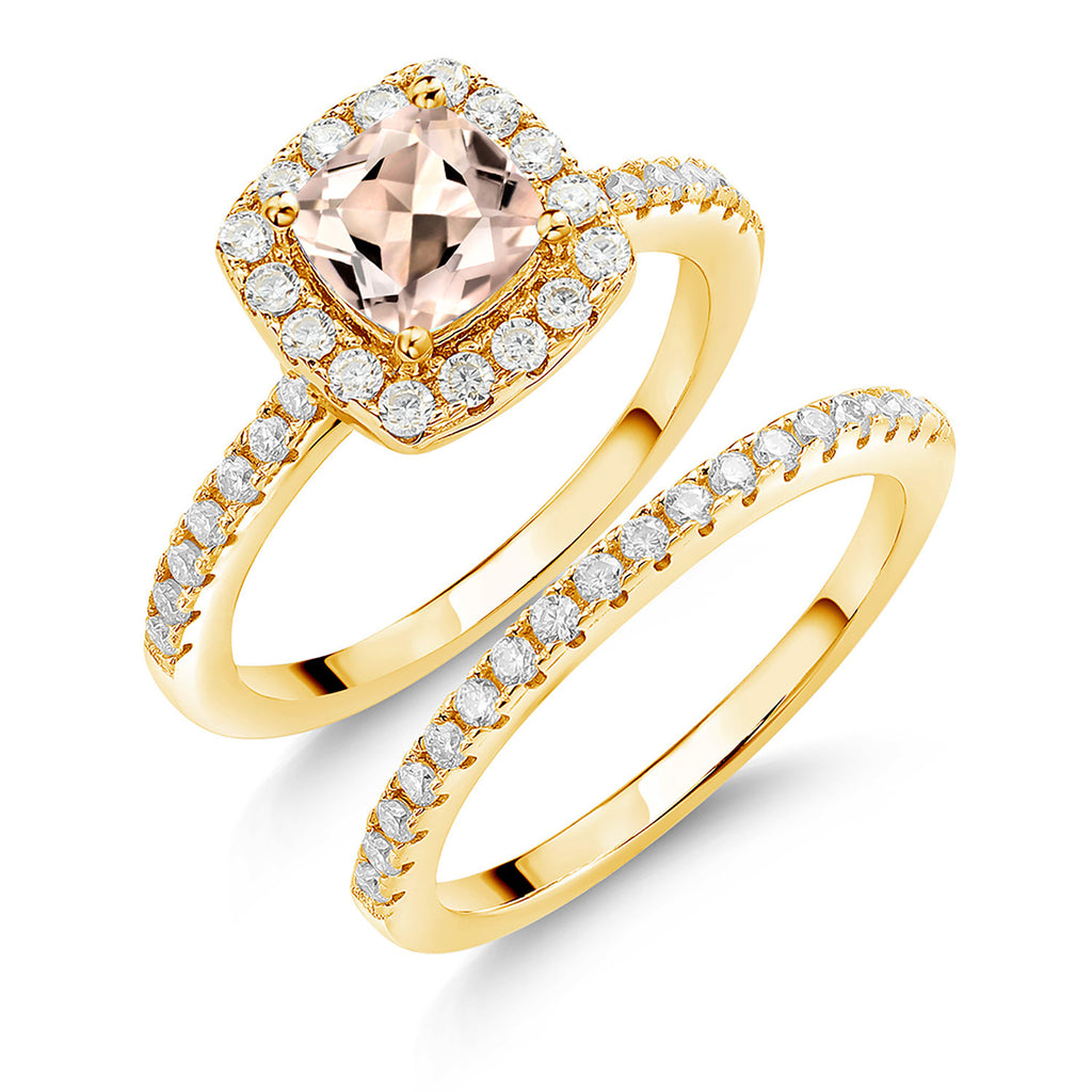 Morganite - October_7_Ring in 925 Yellow Gold Plated Silver