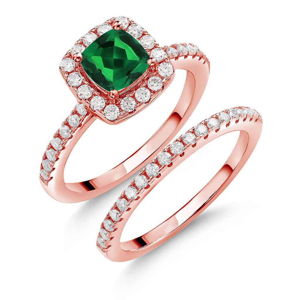 Nano Emerald - May_7_Ring in 925 Rose Gold Plated Silver