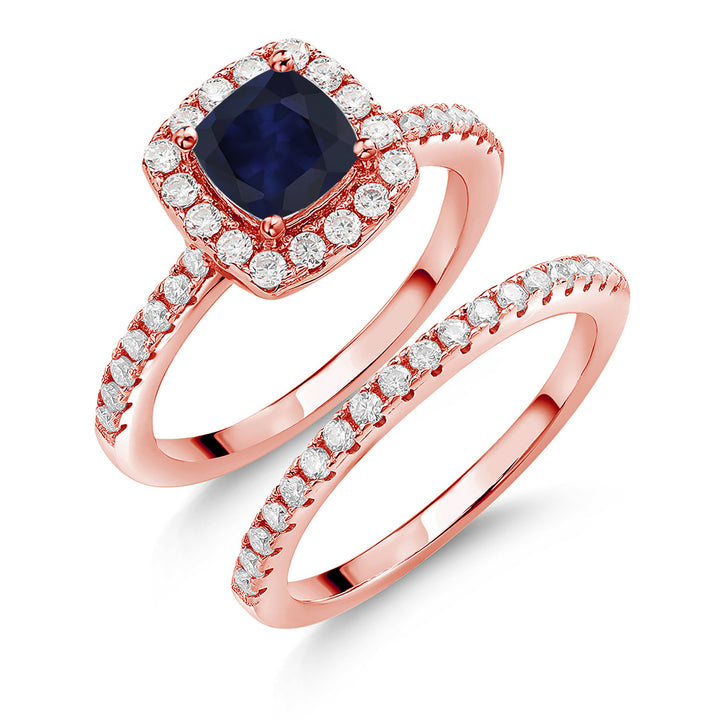 Blue Sapphire - September_5_Ring in 925 Rose Gold Plated Silver