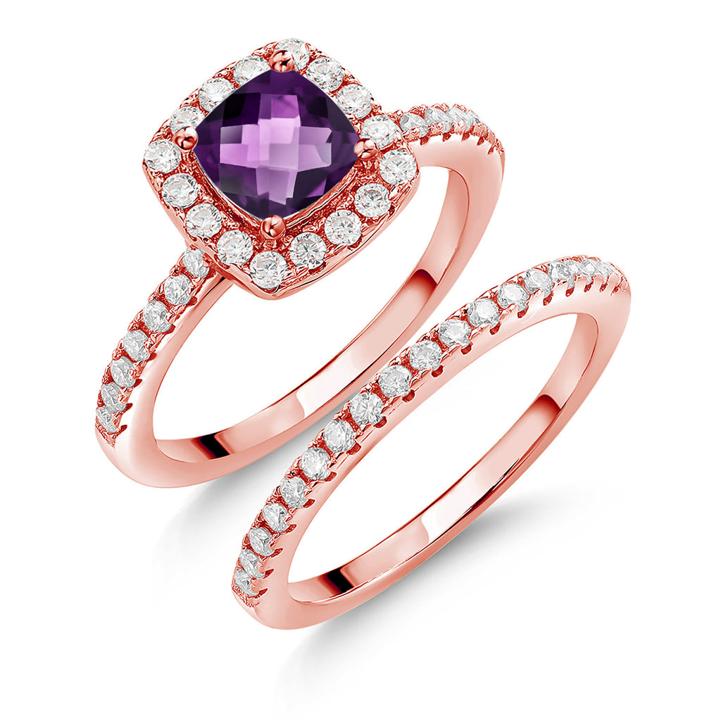 Amethyst-Checkerboard - February_8_Ring in 925 Rose Gold Plated Silver