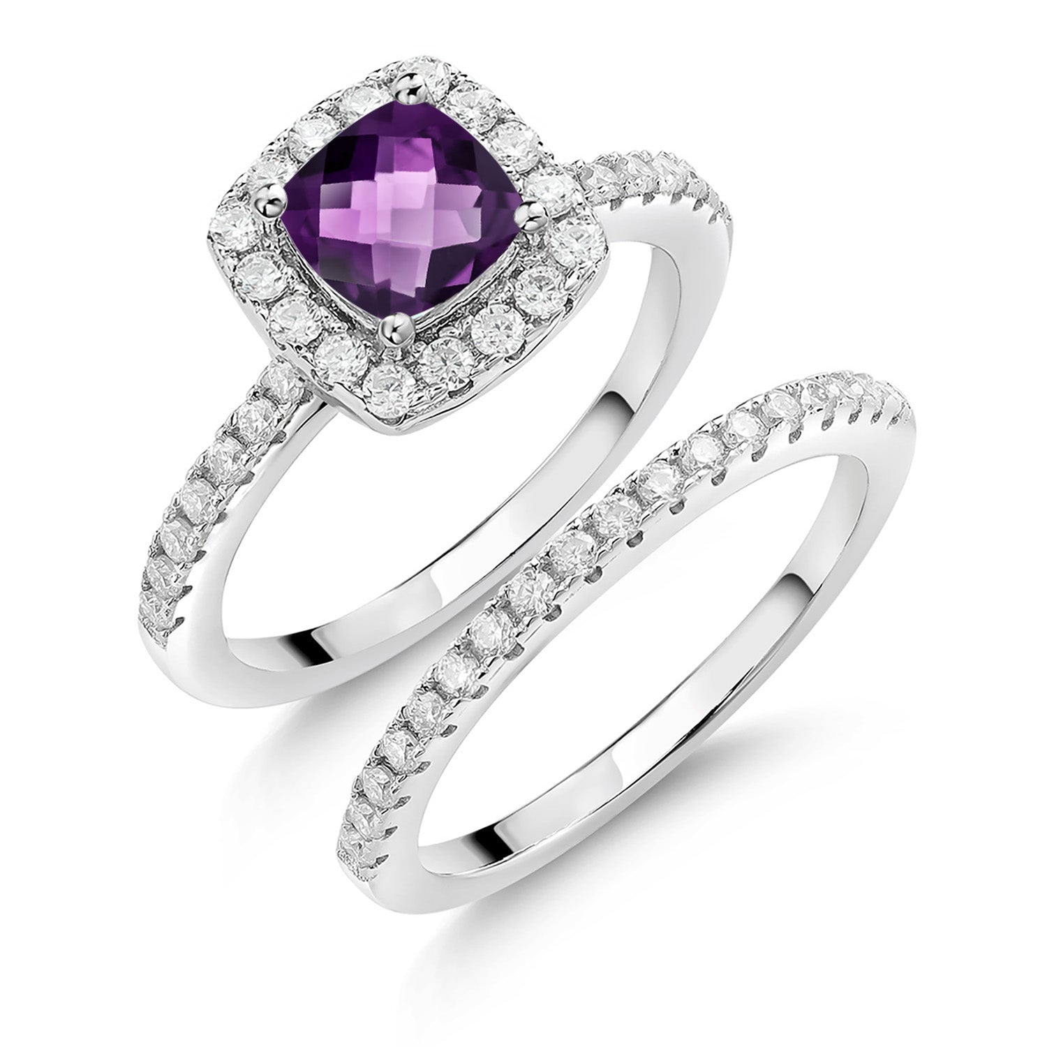 Amethyst-Checkerboard - February_8_Ring in 925 Sterling Silver