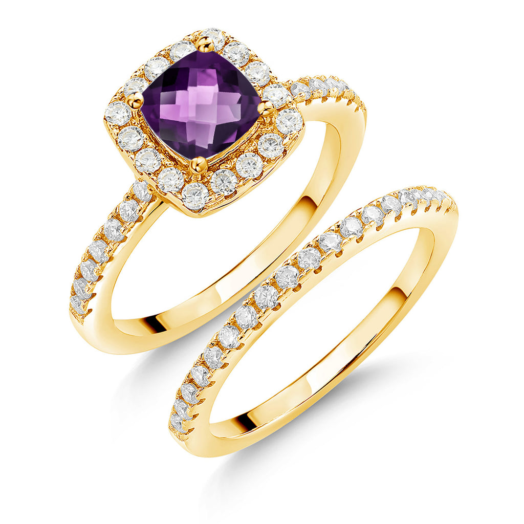 Amethyst-Checkerboard - February_7_Ring in 925 Yellow Gold Plated Silver