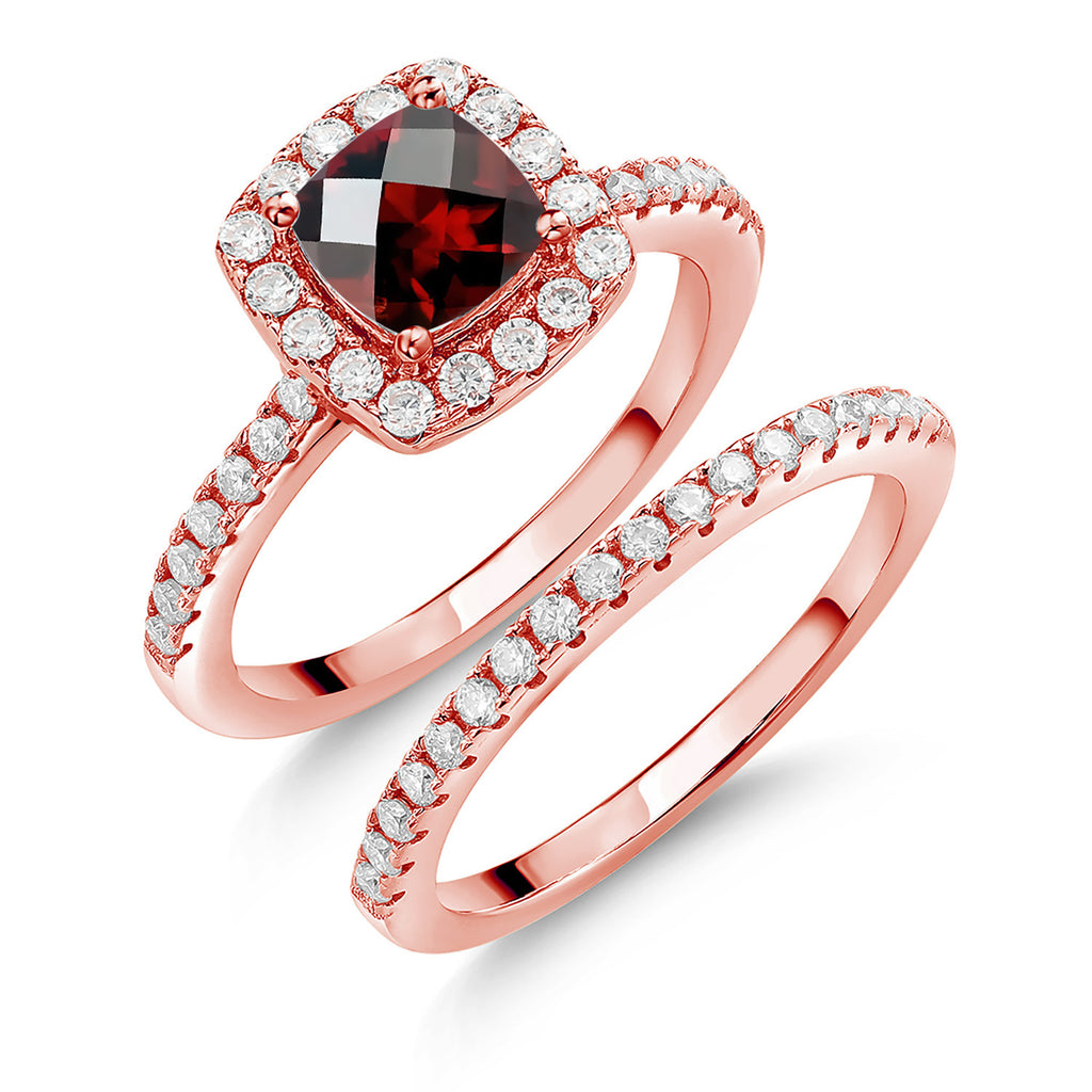 Garnet-Checkerboard - January_6_Ring in 925 Rose Gold Plated Silver