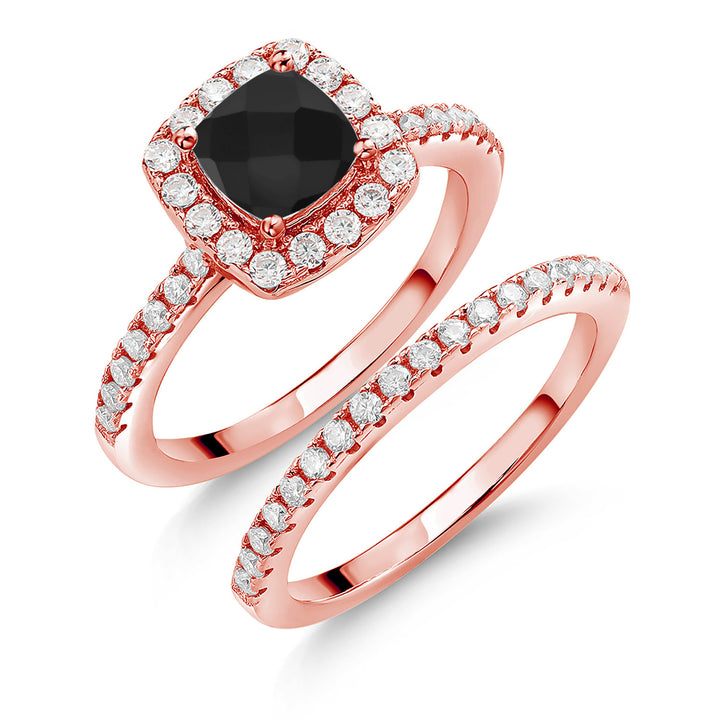 Onyx-Checkerboard - December_5_Ring in 925 Rose Gold Plated Silver