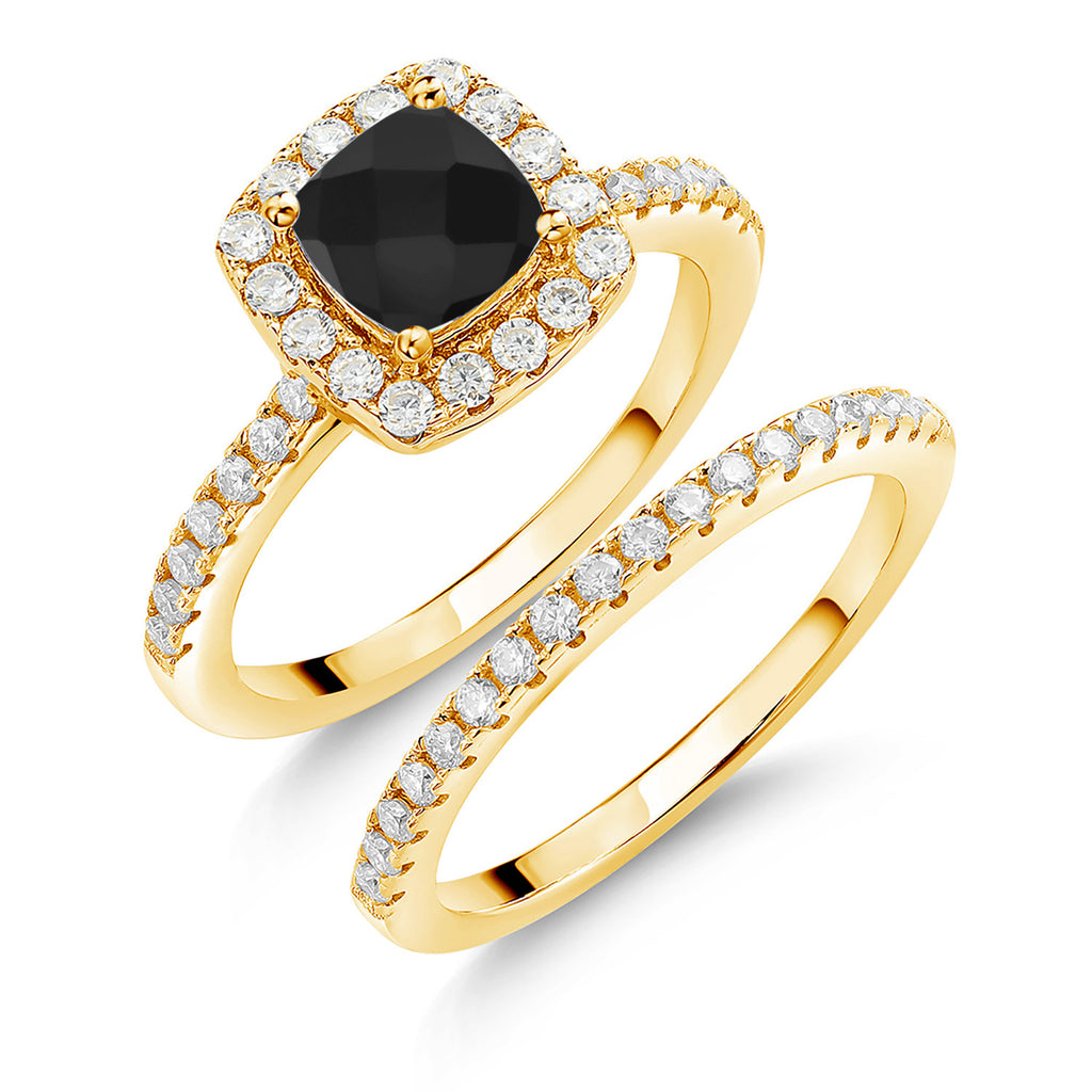 Onyx-Checkerboard - December_8_Ring in 925 Yellow Gold Plated Silver