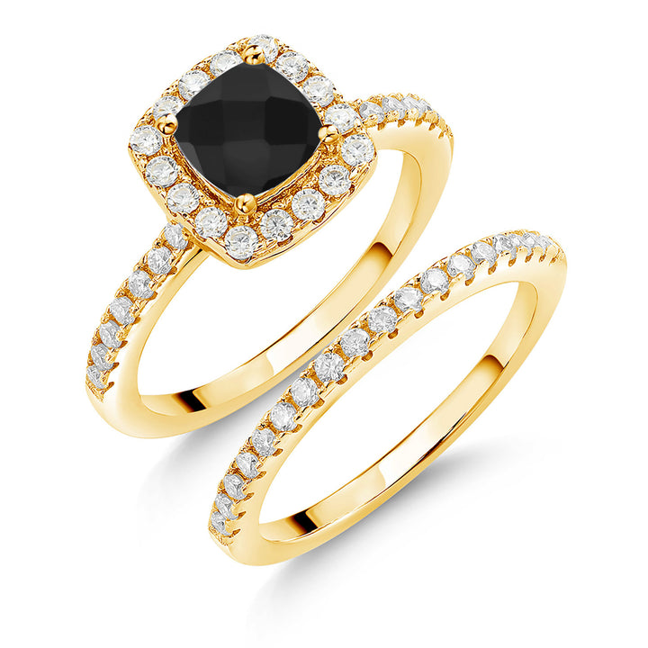 Onyx-Checkerboard - December_8_Ring in 925 Yellow Gold Plated Silver