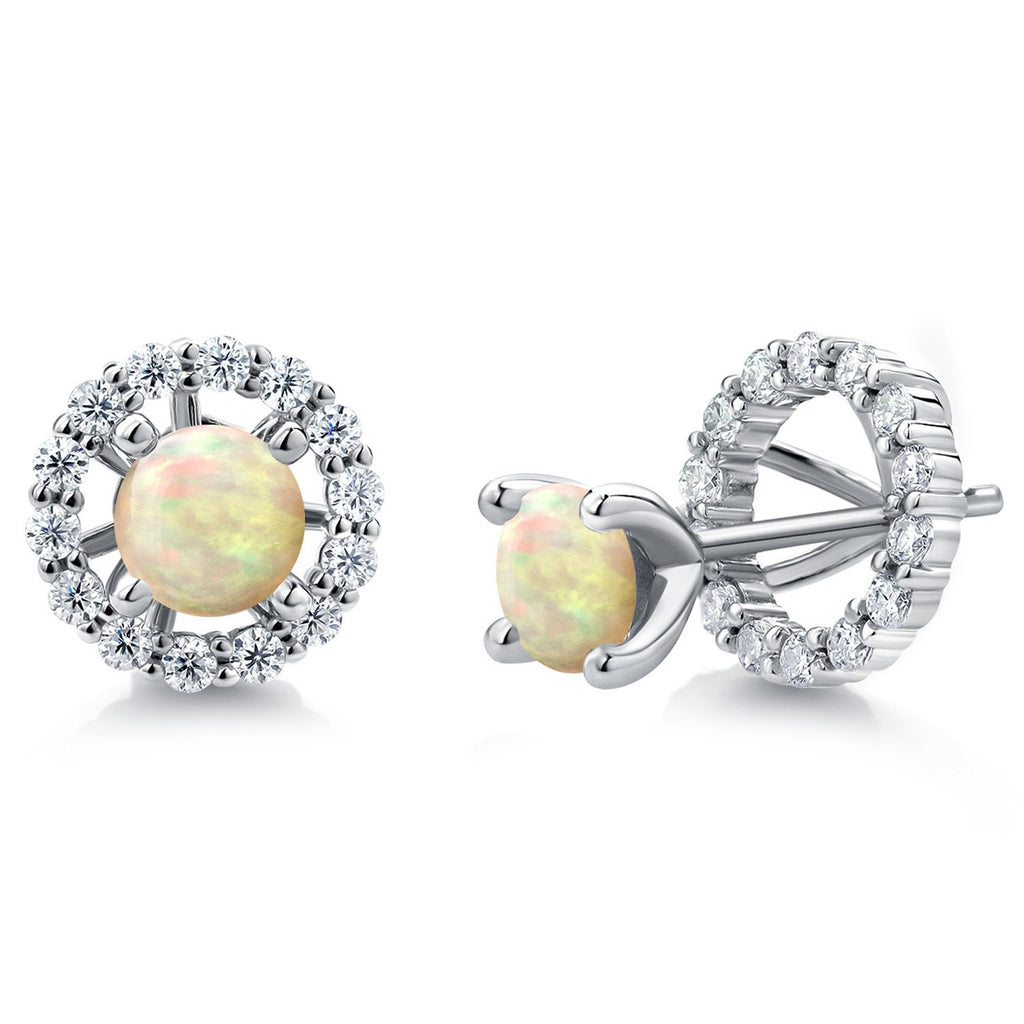 Gem Stone King Studs with Removable Jackets for Women | 925 Sterling Silver | Gemstone Birthstone and White Moissanite Earrings | Center Round 5MM | Fine Jewelry Gifts for Women Mom Wife Her