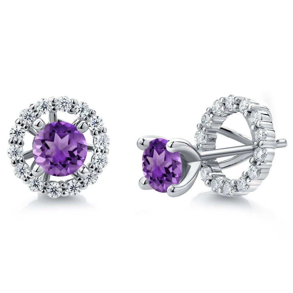 Gem Stone King Studs with Removable Jackets for Women | 925 Sterling Silver | Gemstone Birthstone and White Moissanite Earrings | Center Round 5MM | Fine Jewelry Gifts for Women Mom Wife Her