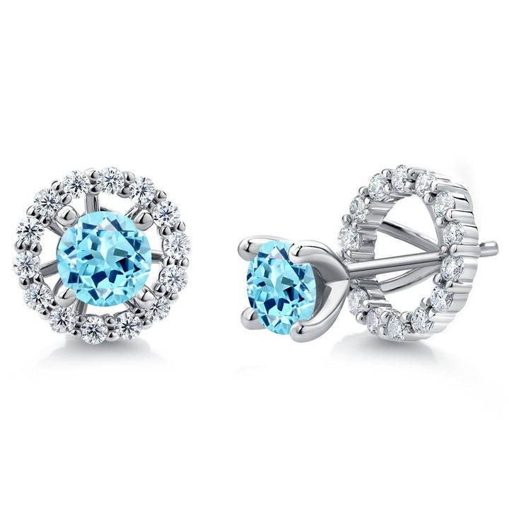 Gem Stone King Studs with Removable Jackets for Women | 925 Sterling Silver | Gemstone Birthstone and White Moissanite Earrings | Center Round 5MM | Fine Jewelry Gifts for Women Mom Wife Her