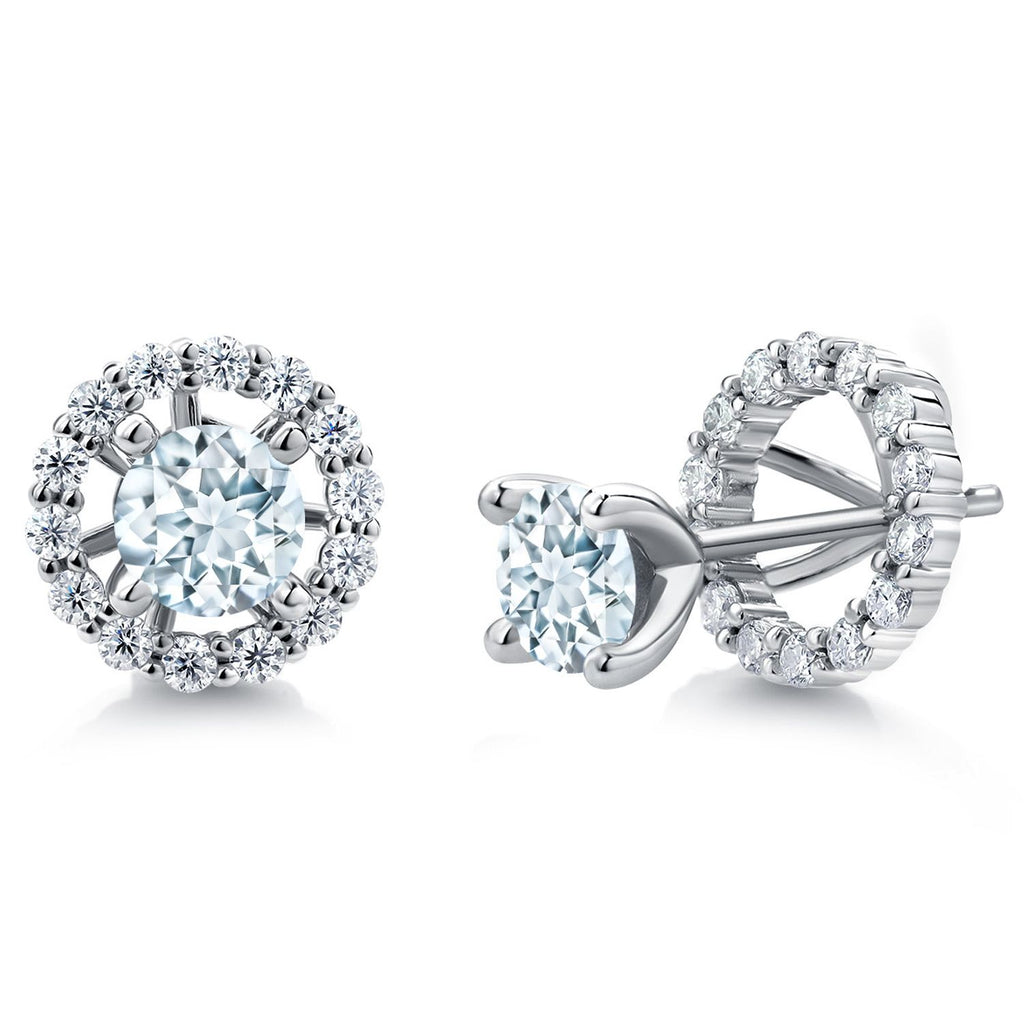 Gem Stone King Studs with Removable Jackets for Women | 925 Sterling Silver | Gemstone Birthstone and White Moissanite Earrings | Center Round 5MM | Fine Jewelry Gifts for Women Mom Wife Her
