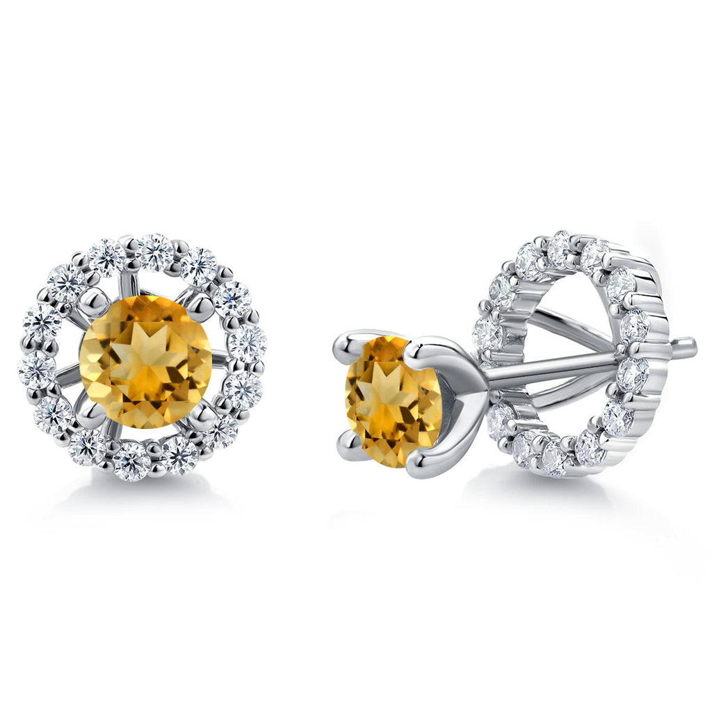 Gem Stone King Studs with Removable Jackets for Women | 925 Sterling Silver | Gemstone Birthstone and White Moissanite Earrings | Center Round 5MM | Fine Jewelry Gifts for Women Mom Wife Her