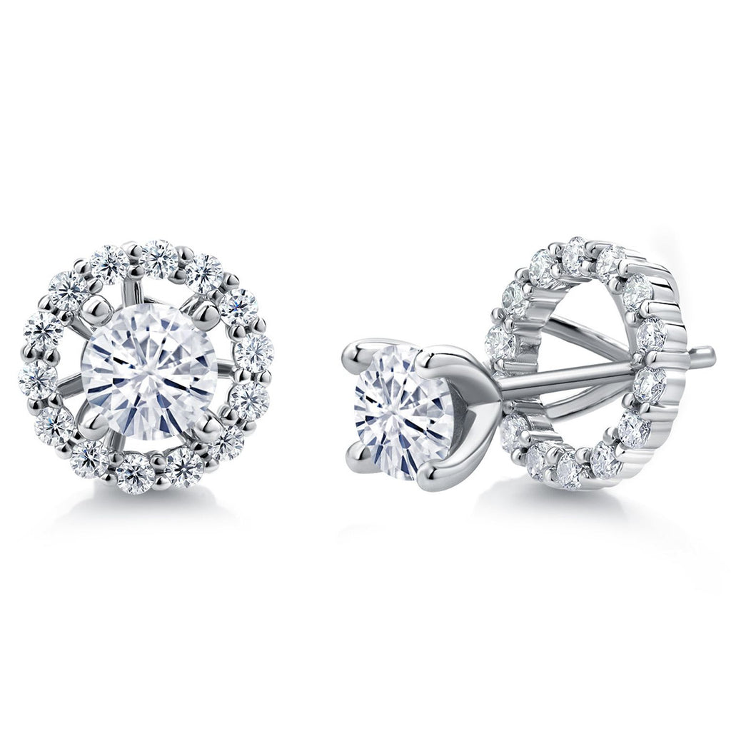 Gem Stone King Studs with Removable Jackets for Women | 925 Sterling Silver | Gemstone Birthstone and White Moissanite Earrings | Center Round 5MM | Fine Jewelry Gifts for Women Mom Wife Her
