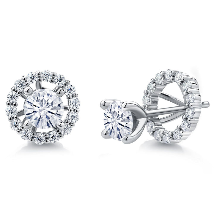 Gem Stone King Studs with Removable Jackets for Women | 925 Sterling Silver | Gemstone Birthstone and White Moissanite Earrings | Center Round 5MM | Fine Jewelry Gifts for Women Mom Wife Her