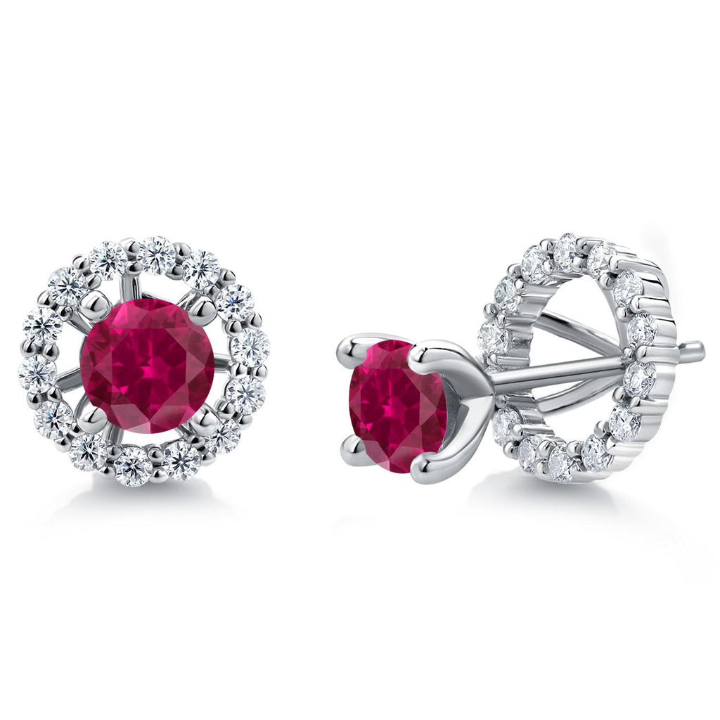 Gem Stone King Studs with Removable Jackets for Women | 925 Sterling Silver | Gemstone Birthstone and White Moissanite Earrings | Center Round 5MM | Fine Jewelry Gifts for Women Mom Wife Her
