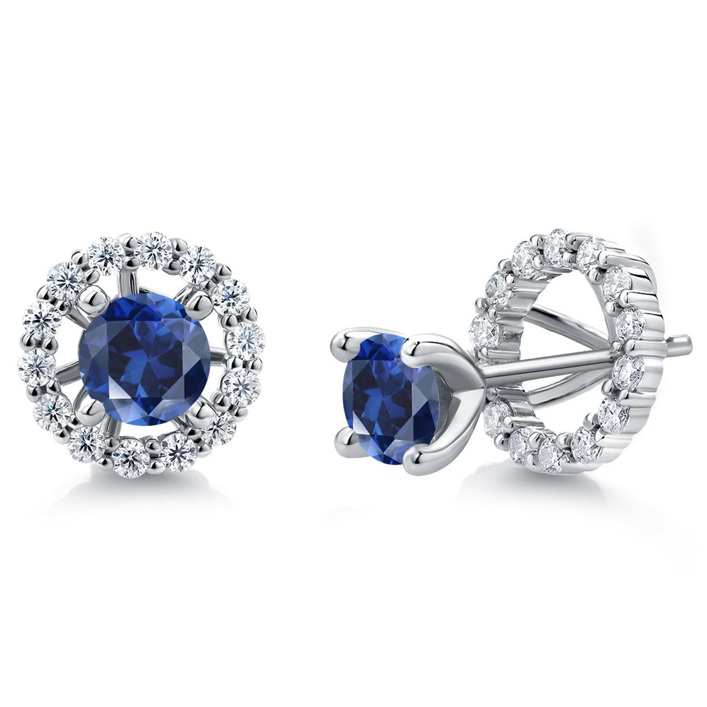 Gem Stone King Studs with Removable Jackets for Women | 925 Sterling Silver | Gemstone Birthstone and White Moissanite Earrings | Center Round 5MM | Fine Jewelry Gifts for Women Mom Wife Her