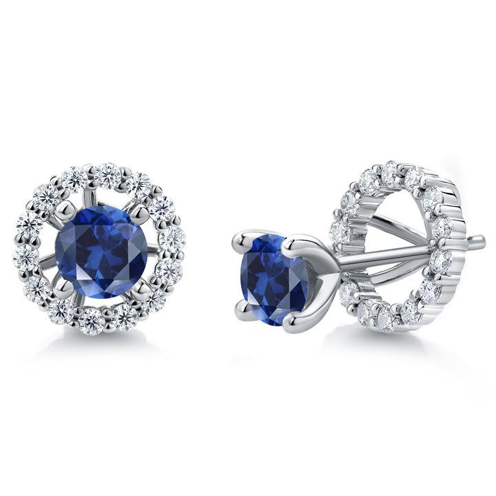 Gem Stone King Studs with Removable Jackets for Women | 925 Sterling Silver | Gemstone Birthstone and White Moissanite Earrings | Center Round 5MM | Fine Jewelry Gifts for Women Mom Wife Her