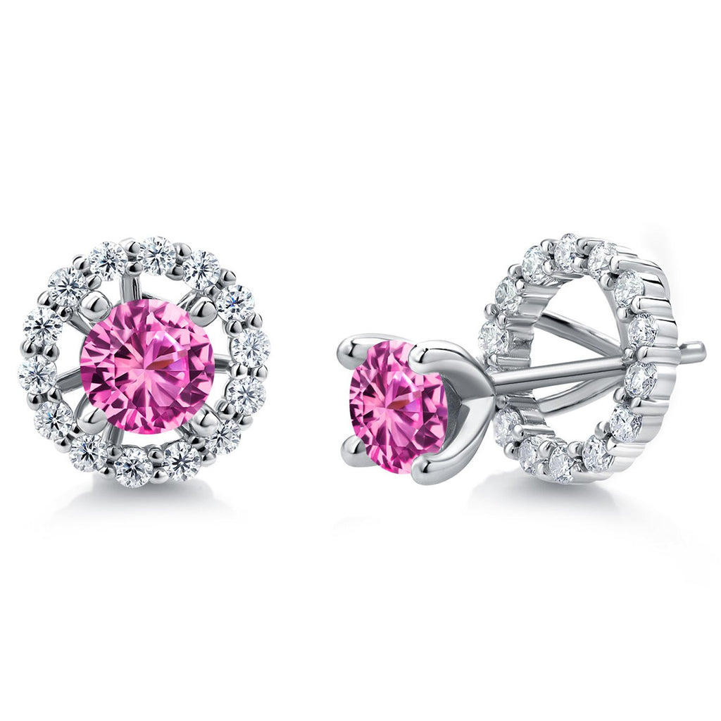 Gem Stone King Studs with Removable Jackets for Women | 925 Sterling Silver | Gemstone Birthstone and White Moissanite Earrings | Center Round 5MM | Fine Jewelry Gifts for Women Mom Wife Her