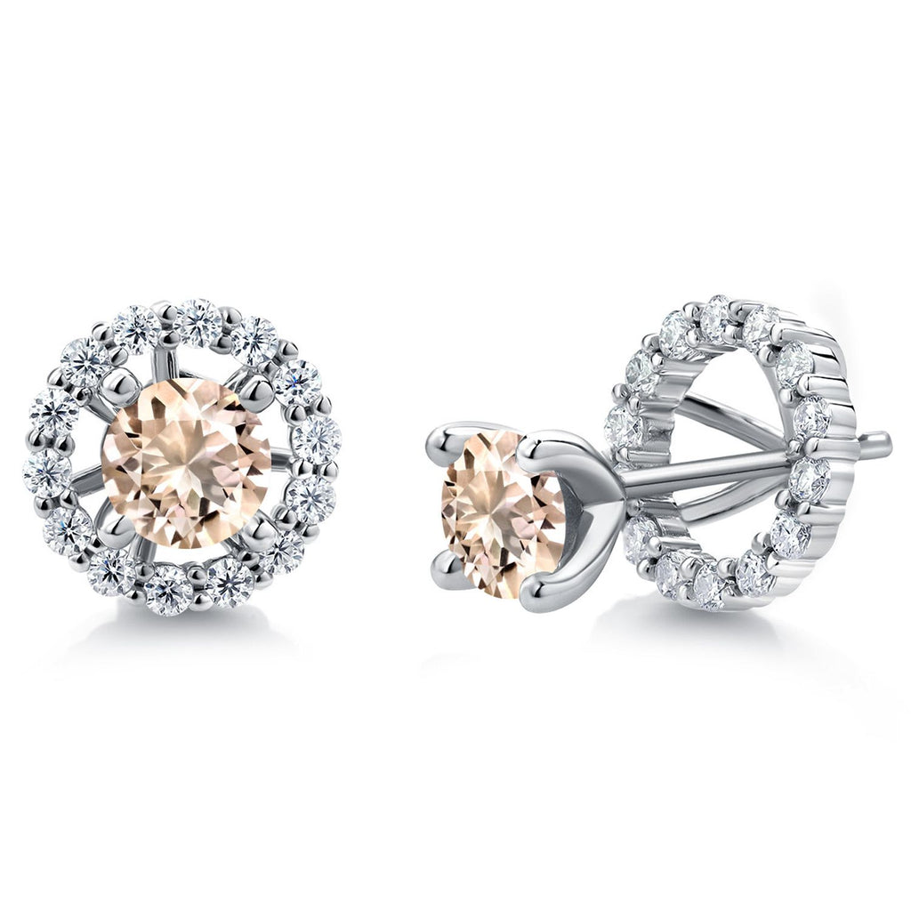 Gem Stone King Studs with Removable Jackets for Women | 925 Sterling Silver | Gemstone Birthstone and White Moissanite Earrings | Center Round 5MM | Fine Jewelry Gifts for Women Mom Wife Her