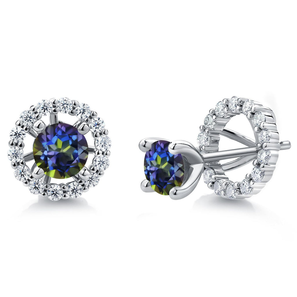 Gem Stone King Studs with Removable Jackets for Women | 925 Sterling Silver | Gemstone Birthstone and White Moissanite Earrings | Center Round 5MM | Fine Jewelry Gifts for Women Mom Wife Her