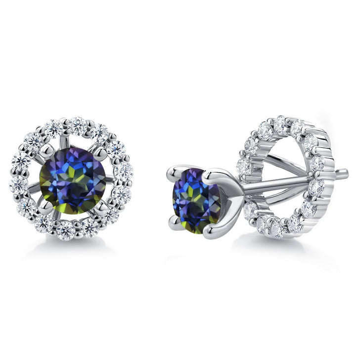 Gem Stone King Studs with Removable Jackets for Women | 925 Sterling Silver | Gemstone Birthstone and White Moissanite Earrings | Center Round 5MM | Fine Jewelry Gifts for Women Mom Wife Her