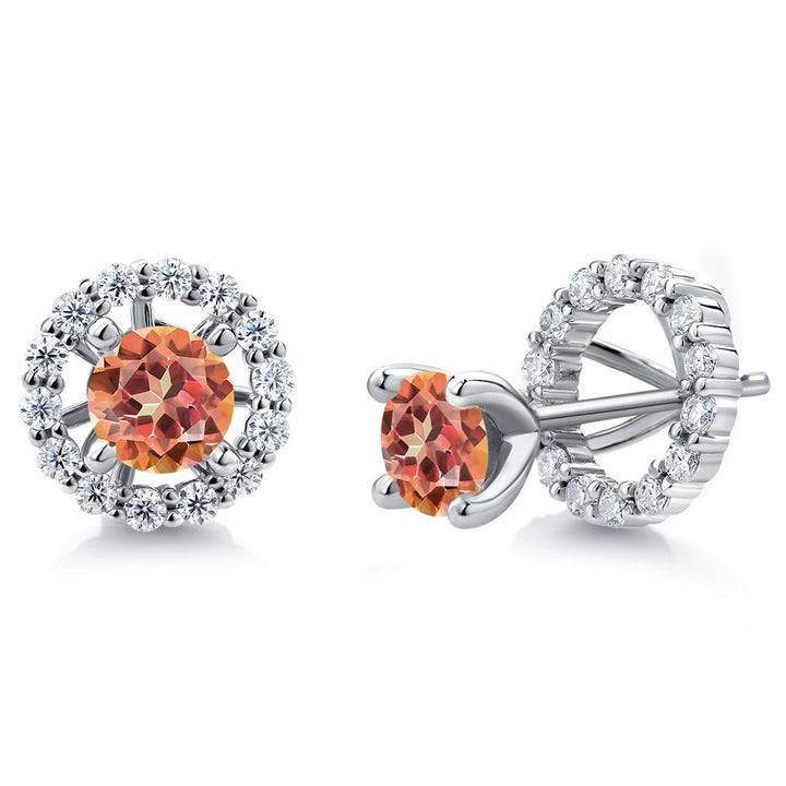 Gem Stone King Studs with Removable Jackets for Women | 925 Sterling Silver | Gemstone Birthstone and White Moissanite Earrings | Center Round 5MM | Fine Jewelry Gifts for Women Mom Wife Her