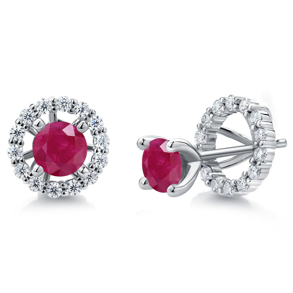 Gem Stone King Studs with Removable Jackets for Women | 925 Sterling Silver | Gemstone Birthstone and White Moissanite Earrings | Center Round 5MM | Fine Jewelry Gifts for Women Mom Wife Her