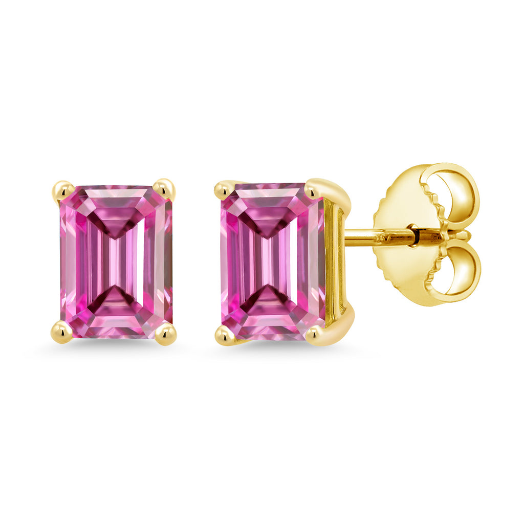 Pink Moissanite - April_Yellow Gold Plated Silver_Earrings in Yellow Gold Plated Silver
