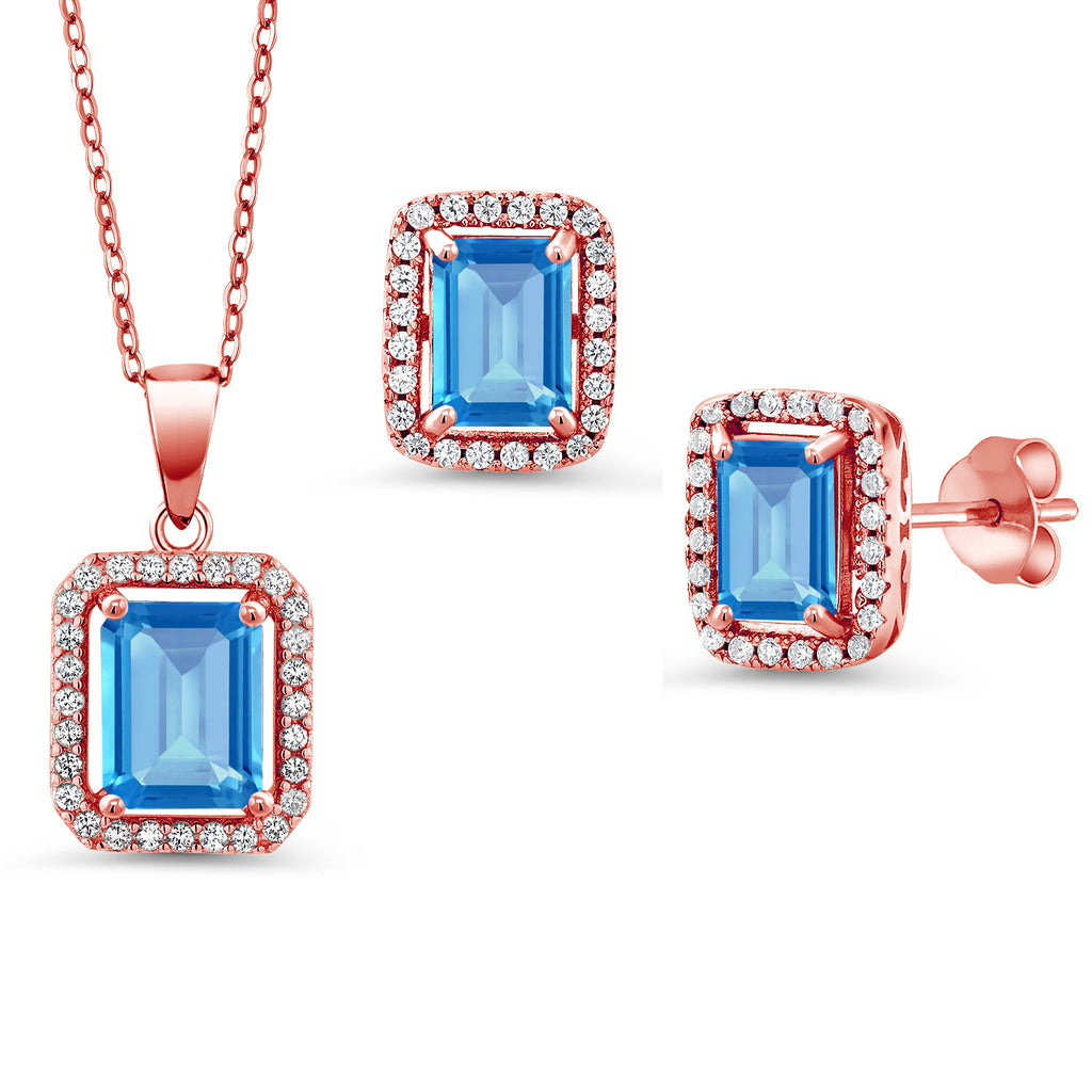 Swiss Blue Topaz - November_Rose Gold Plated Silver_Pendant Earrings Set in Rose Gold Plated Silver