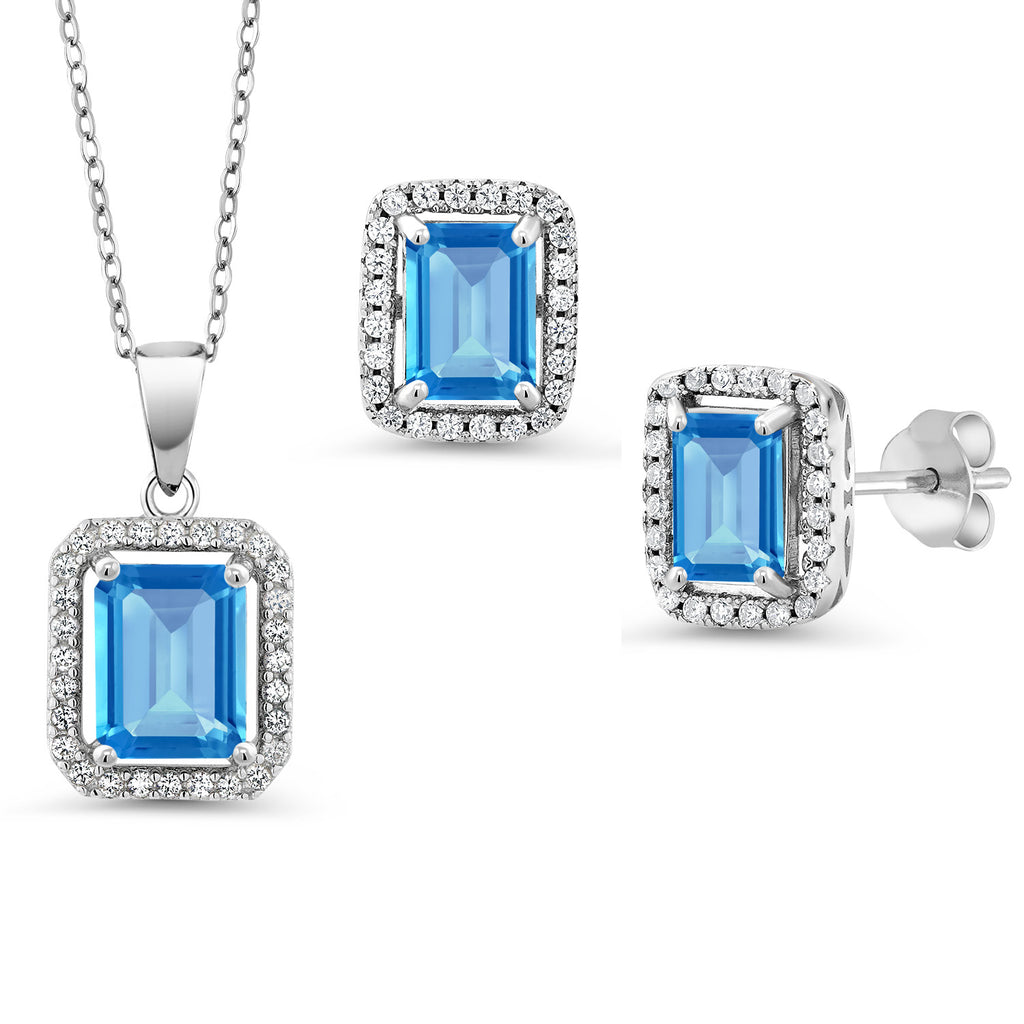 Swiss Blue Topaz - November_Sterling Silver_Pendant Earrings Set in Sterling Silver