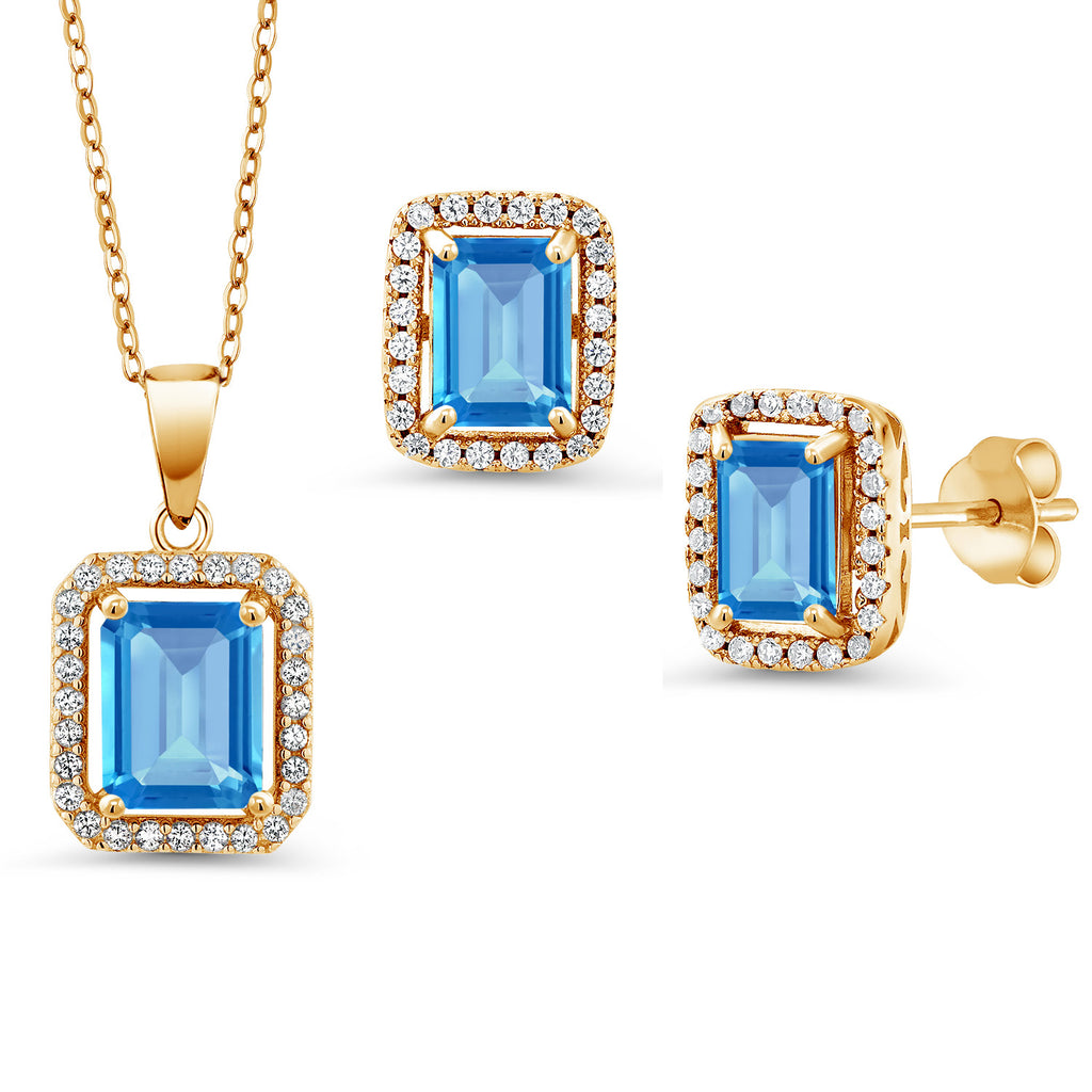 Swiss Blue Topaz - November_Yellow Gold Plated Silver_Pendant Earrings Set in Yellow Gold Plated Silver