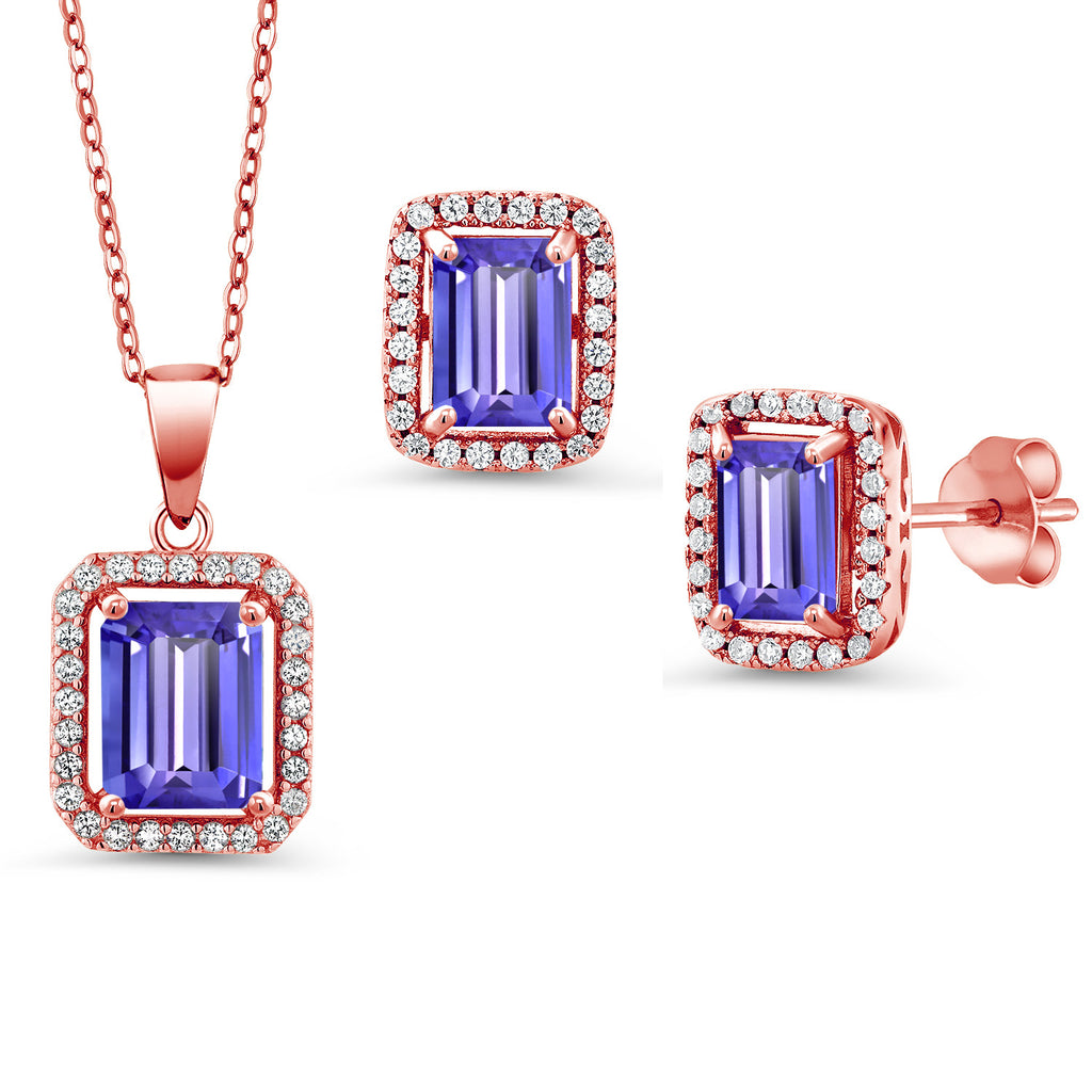 Tanzanite - December_Rose Gold Plated Silver_Pendant Earrings Set in Rose Gold Plated Silver
