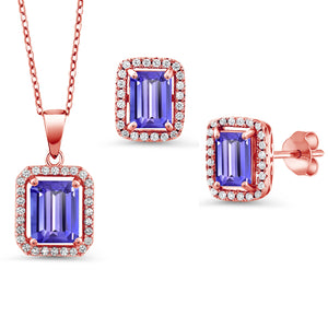Tanzanite - December_Rose Gold Plated Silver_Pendant Earrings Set in Rose Gold Plated Silver