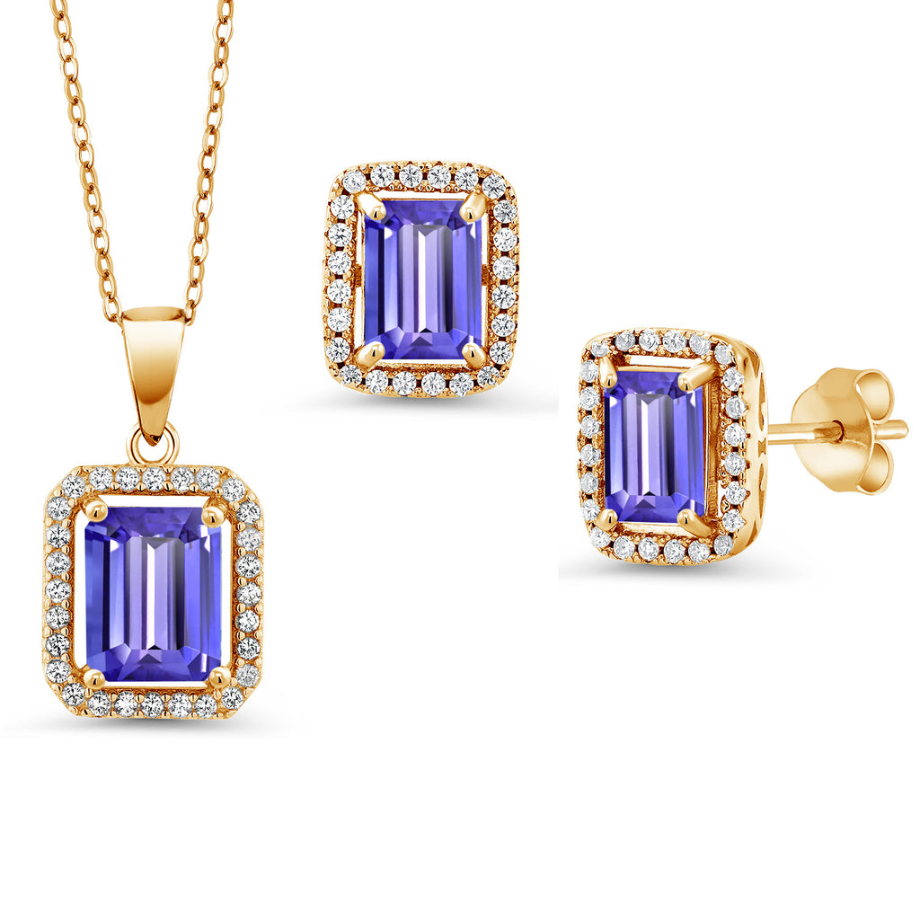 Tanzanite - December_Yellow Gold Plated Silver_Pendant Earrings Set in Yellow Gold Plated Silver
