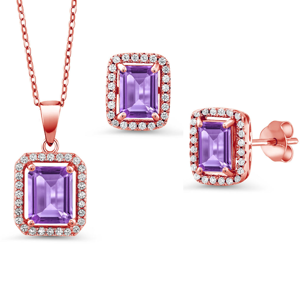 Amethyst - February_Rose Gold Plated Silver_Pendant Earrings Set in Rose Gold Plated Silver