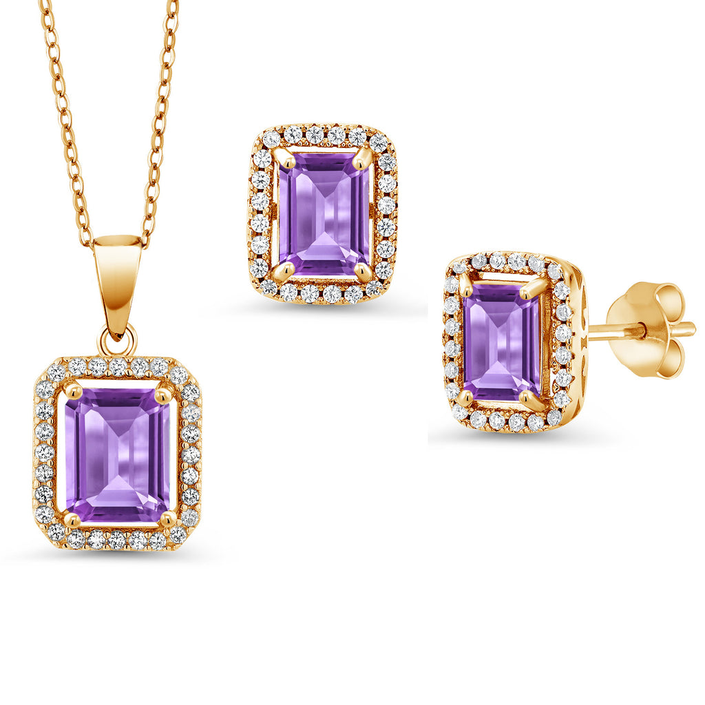 Amethyst - February_Yellow Gold Plated Silver_Pendant Earrings Set in Yellow Gold Plated Silver