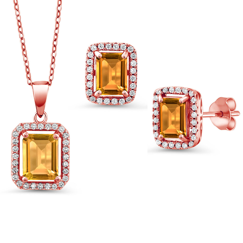 Citrine - November_Rose Gold Plated Silver_Pendant Earrings Set in Rose Gold Plated Silver