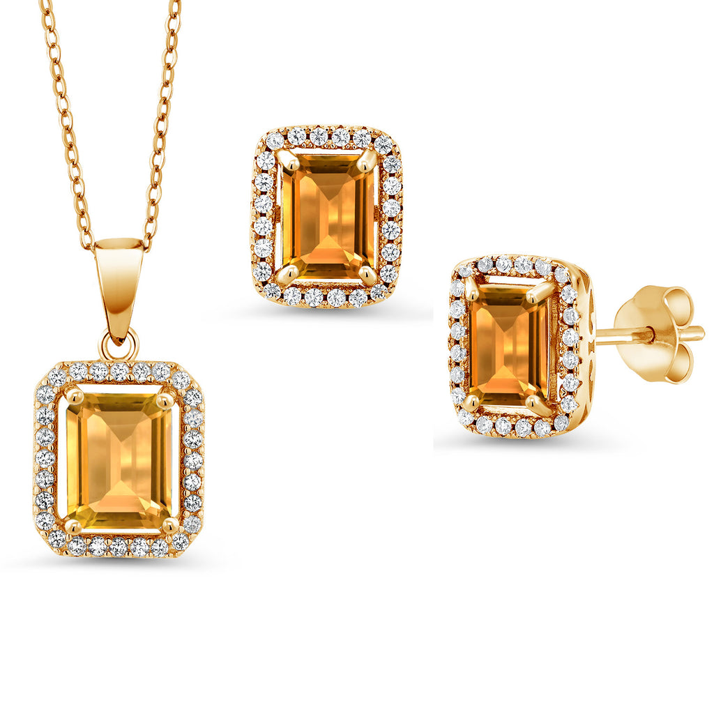 Citrine - November_Yellow Gold Plated Silver_Pendant Earrings Set in Yellow Gold Plated Silver