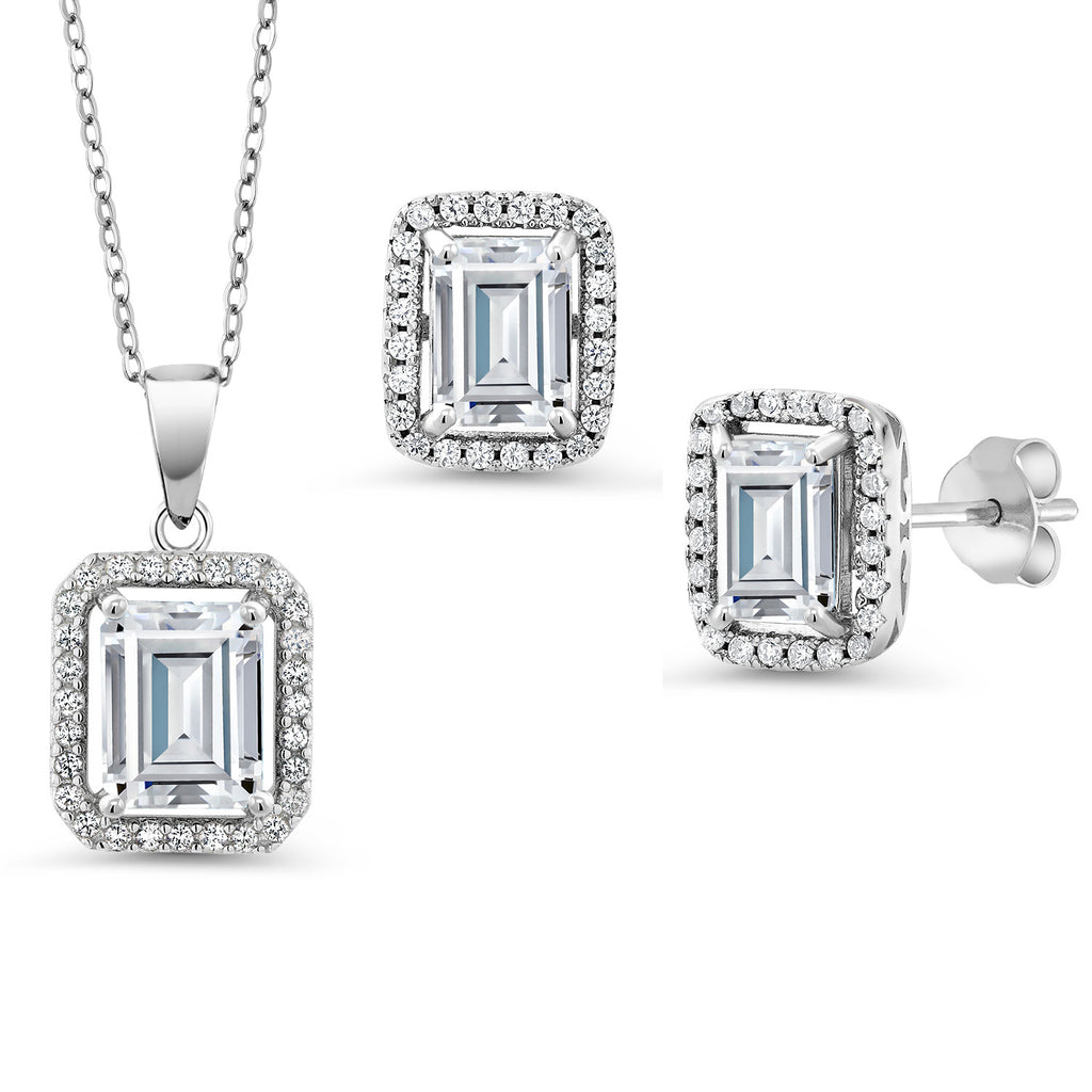 White Moissanite - April_Sterling Silver_Pendant Earrings Set in Sterling Silver