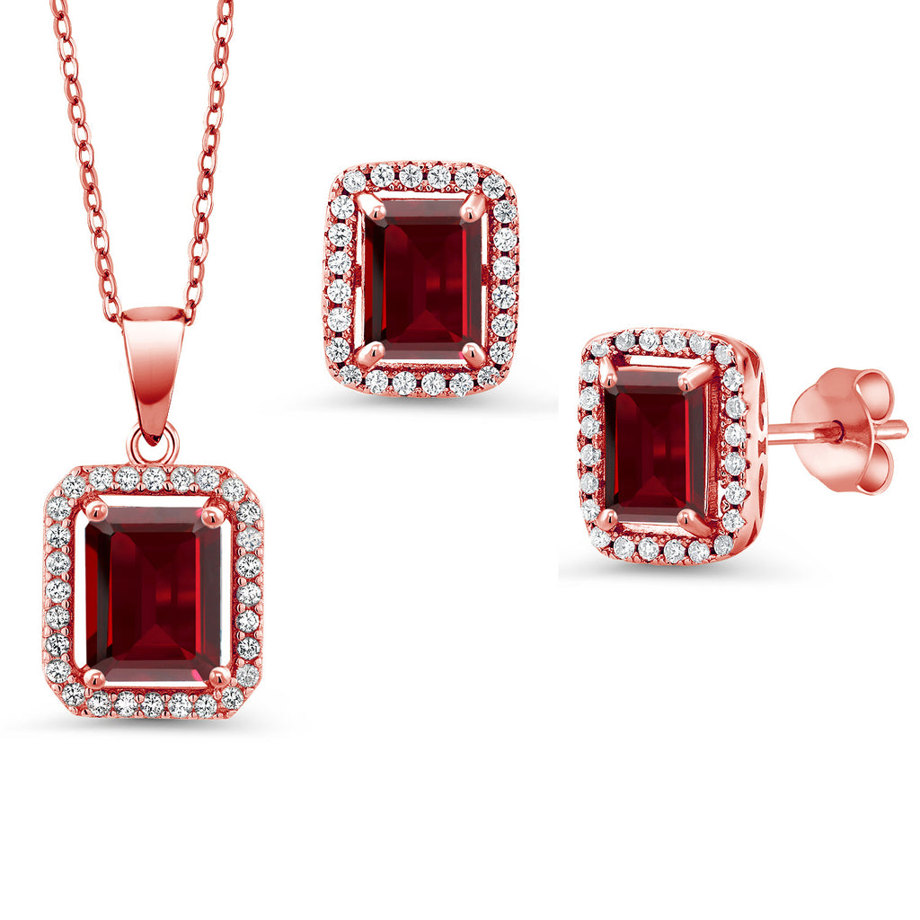 Garnet - January_Rose Gold Plated Silver_Pendant Earrings Set in Rose Gold Plated Silver