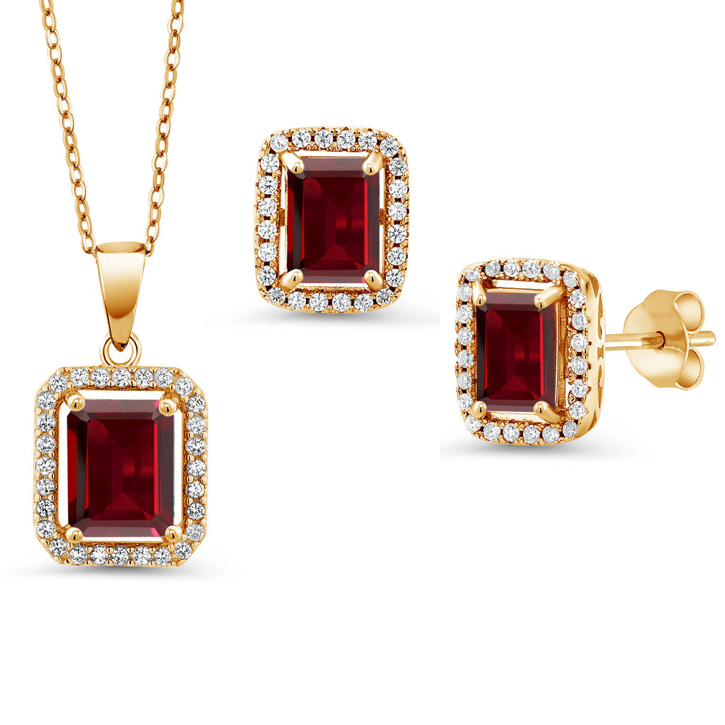 Garnet - January_Yellow Gold Plated Silver_Pendant Earrings Set in Yellow Gold Plated Silver