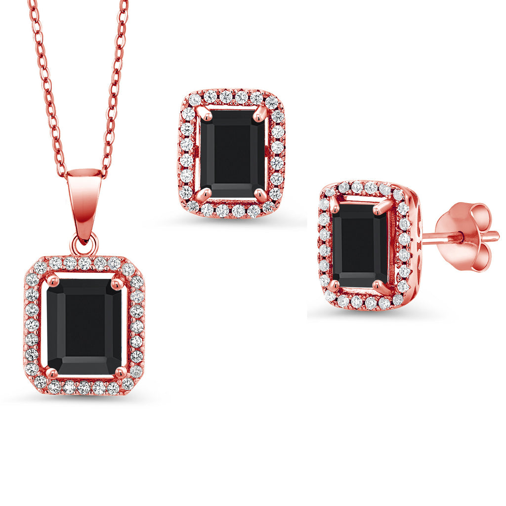 Onyx - December_Rose Gold Plated Silver_Pendant Earrings Set in Rose Gold Plated Silver