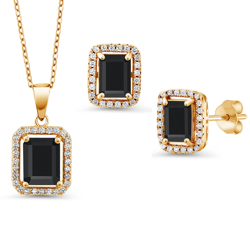 Onyx - December_Yellow Gold Plated Silver_Pendant Earrings Set in Yellow Gold Plated Silver
