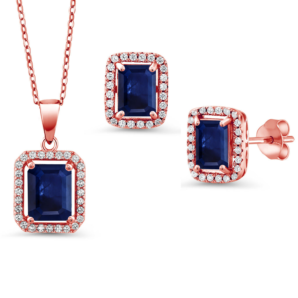 Blue Sapphire - September_Rose Gold Plated Silver_Pendant Earrings Set in Rose Gold Plated Silver