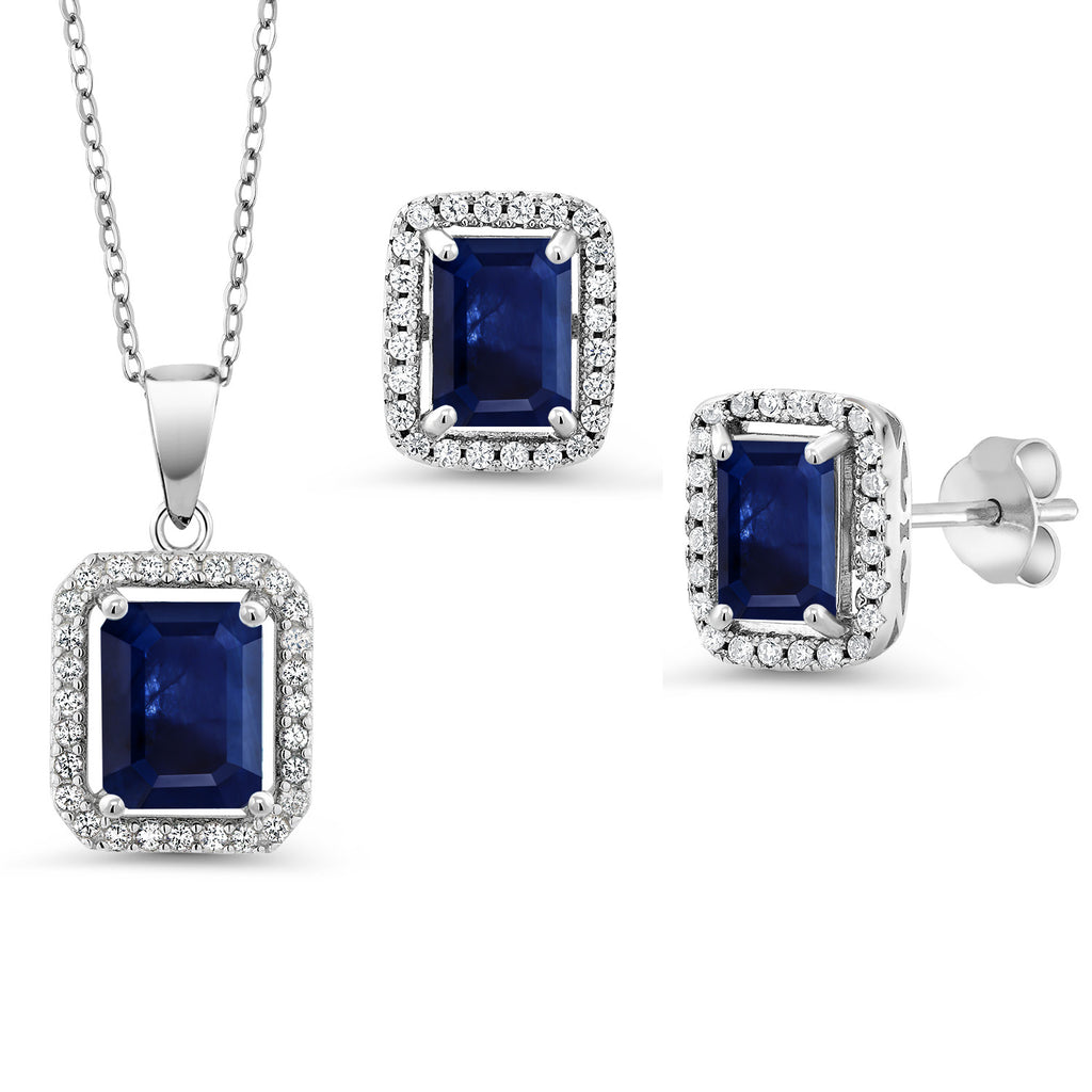 Blue Sapphire - September_Sterling Silver_Pendant Earrings Set in Sterling Silver